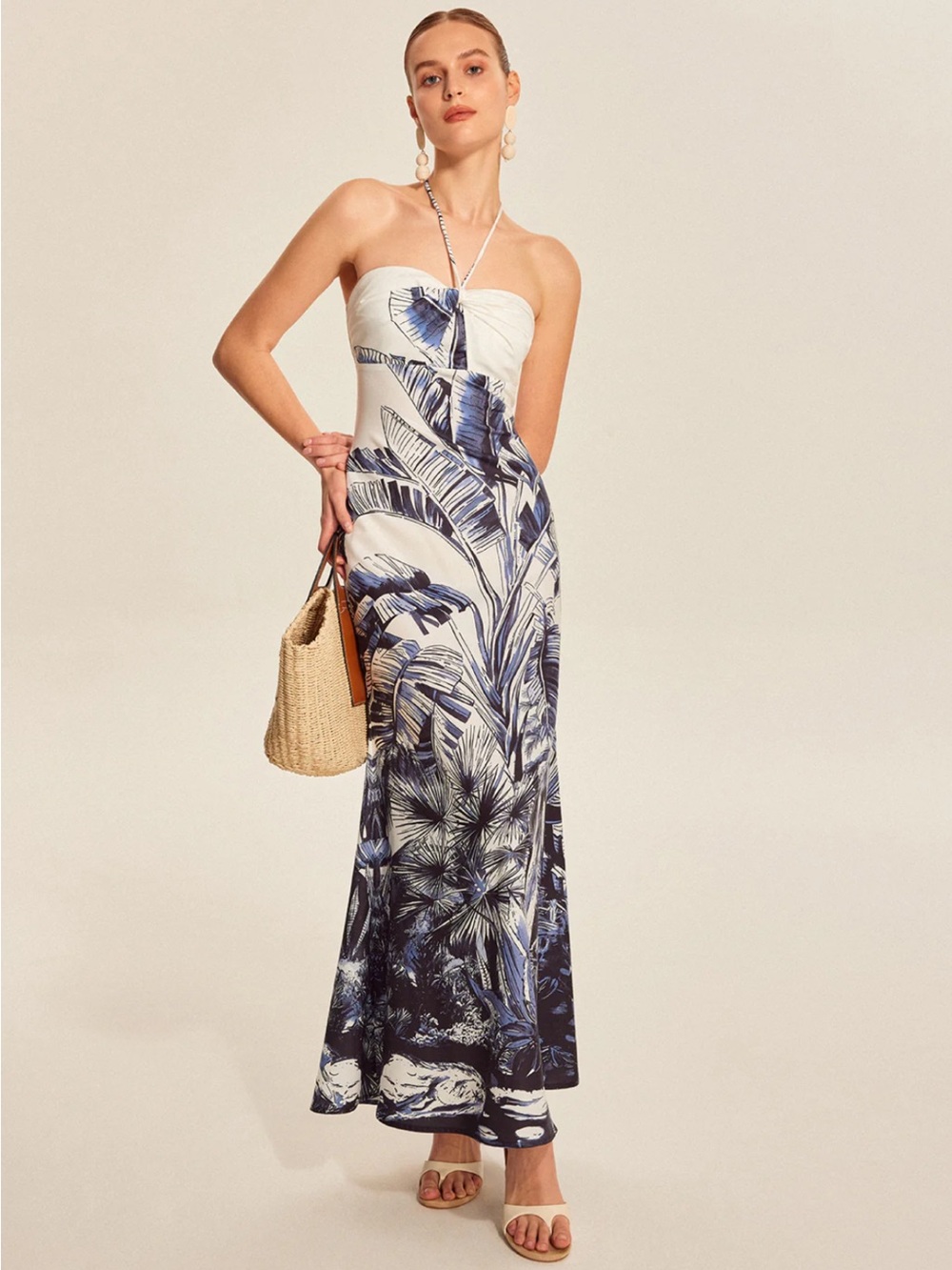Commense Print Tie Halter Strapless Dress Size  XS NWT